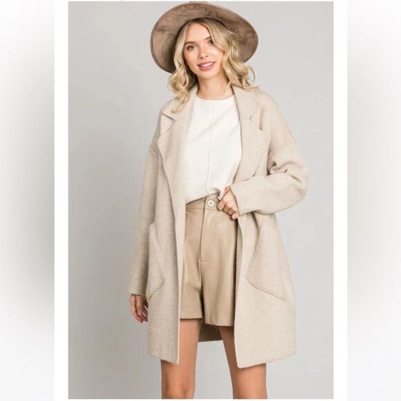 Allie Rose NWT Camel Collared Coatigan Sweater Cardigan Jacket Size Medium - Picture 1 of 12